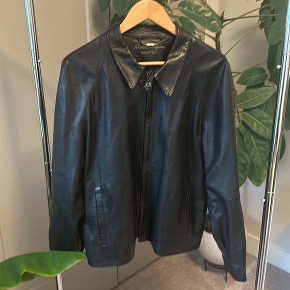 Like new Ferragamo black leather bomber.  Perfect condition.  Barely used. - Picture 6 of 6
